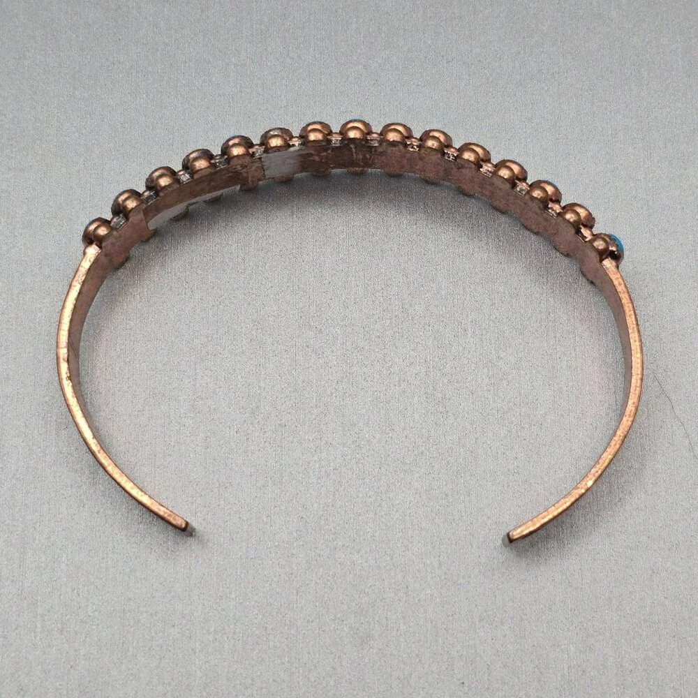 VTG Southwestern Copper Turquoise Cuff Bracelet 6.5" Signed WMCO Saw Tooth Bezel - Picture 4 of 9